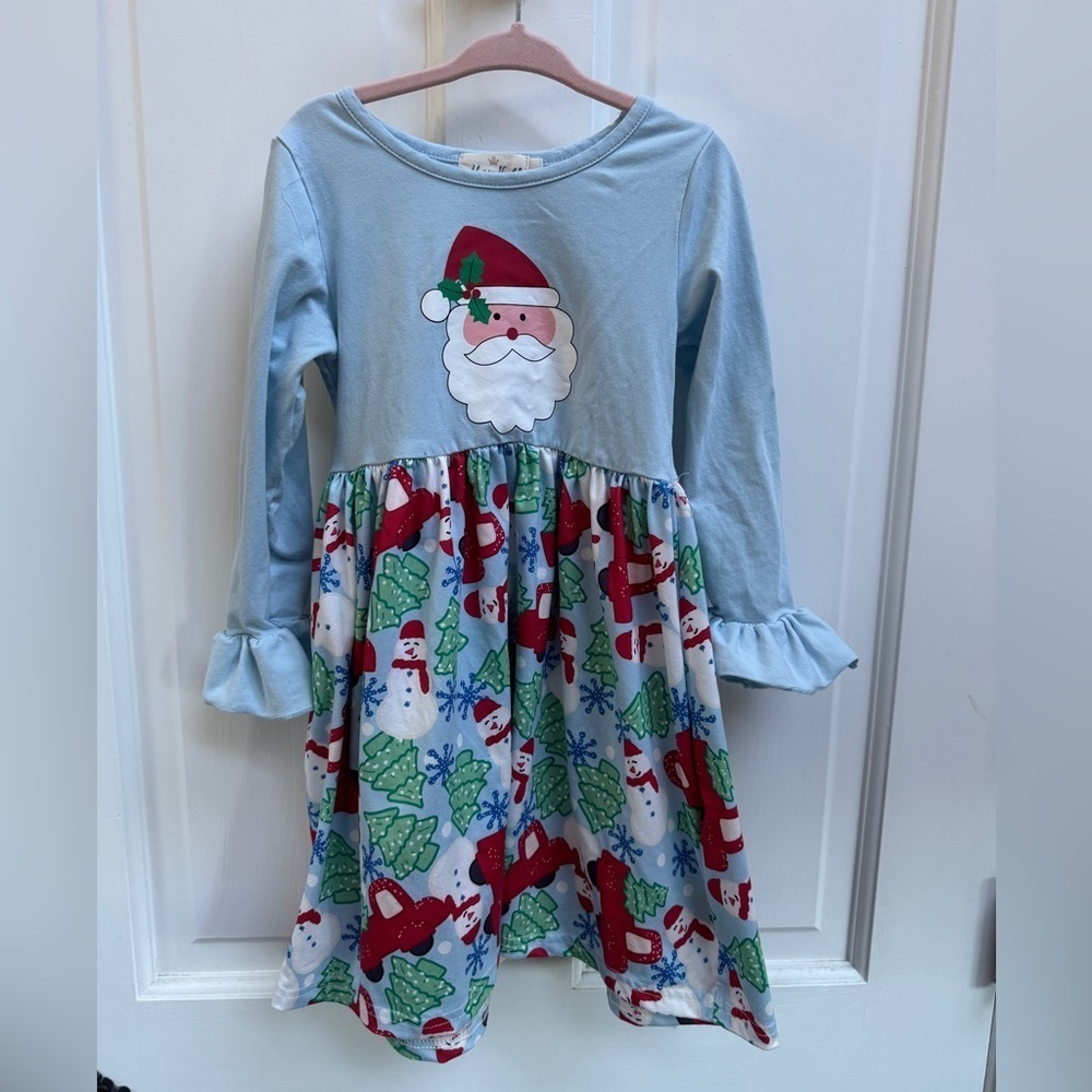 Marie Nicole Girls Size 4 Snowman Santa Girl Long Sleeve Christmas Holiday Dress